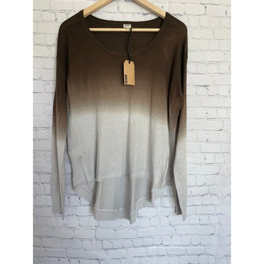 UNIQ Brown and Grey Ombre Side Slit Lightweight Sweater size Large NWT - Picture 1 of 5